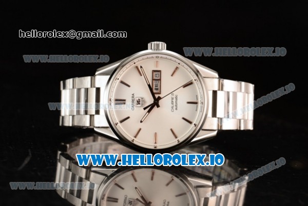 Tag Heuer Carrera Calibre 5 Swiss ETA 2824 Automatic Steel Case White Dial With Stick Markers Steel Bracelet - Click Image to Close